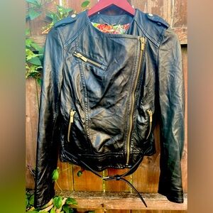 Black Rivet Leather Moto Jacket XS